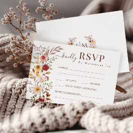 Elegante Burgundy Fall Floral Wedding RSVP Cards Karte