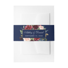 Elegante Burgundy Floral Blue Gold Wedding Einladungsbanderole