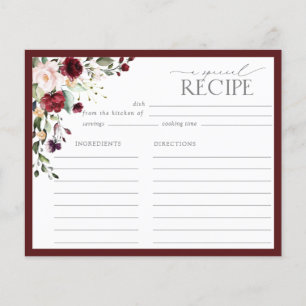 Elegante Burgundy Floral Brautparty Rezept Card