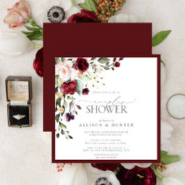 Elegante Burgundy Floral Couples Dusche Einladung