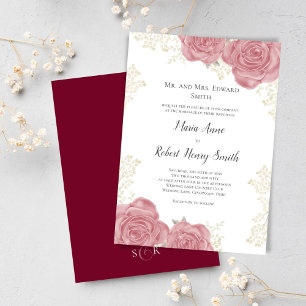 Elegante Burgundy Floral Custom Wedding Einladung