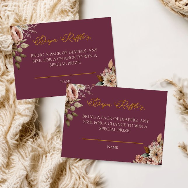 Elegante Burgundy Floral Fall Diaper Raffle Card Begleitkarte (Von Creator hochgeladen)
