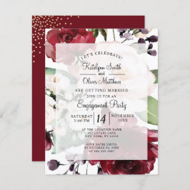 Elegante Burgundy Floral Gold Foil Engagement Part Einladung