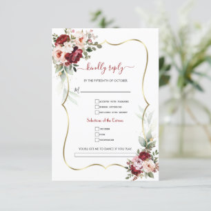 Elegante Burgundy Floral Gold Song Anfrage Hochzei RSVP Karte