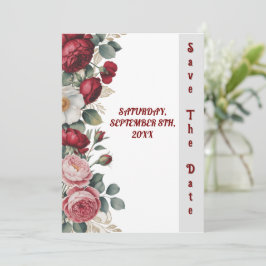 Elegante Burgundy Floral Save the Date Karte