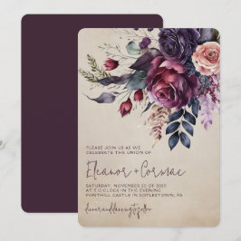 Elegante Burgundy Floral Watercolor Wedding Einladung