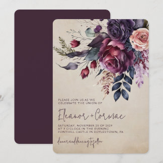 Elegante Burgundy Floral Watercolor Wedding Einladung