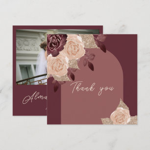 Elegante Burgundy Glittery Wasserfarben Rose Hochz Dankeskarte