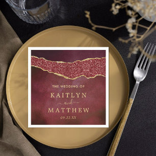 Elegante Burgundy & Gold Agate Wedding Serviette