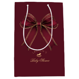 Elegante Burgundy Gold Bow Luxury Baby Shower Mittlere Geschenktüte