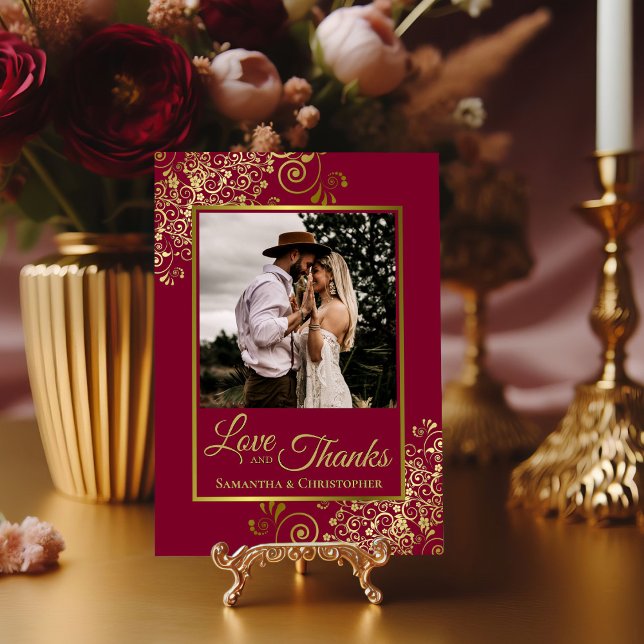 Elegante Burgundy & Gold Chic Liebe & Danke Hochze (Von Creator hochgeladen)