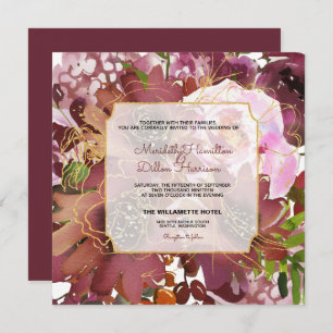 Elegante Burgundy Gold Coral Boho Floral Wedding Einladung