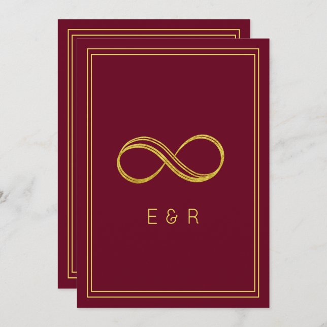 Elegante Burgundy Gold Eternity Wedding Einladung (Vorne/Hinten)