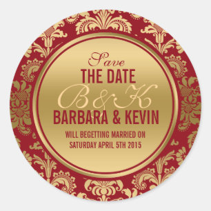Elegante Burgundy & Gold Floral Damasks 2 Runder Aufkleber