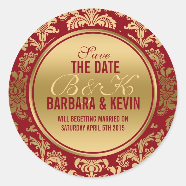 Elegante Burgundy & Gold Floral Damasks 2 Runder Aufkleber (Vorderseite)