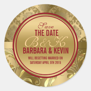 Elegante Burgundy & Gold Floral Damasks 3 Runder Aufkleber
