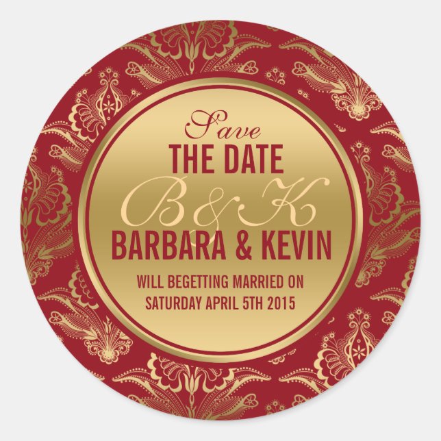 Elegante Burgundy & Gold Floral Lace Damasks Runder Aufkleber (Vorderseite)