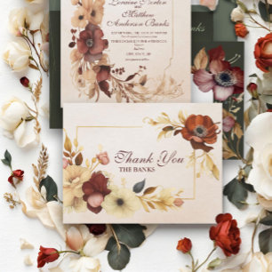 Elegante Burgundy Gold Floral Watercolor Wedding Dankeskarte
