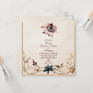 Elegante Burgundy Gold Floral Wedding Einladung