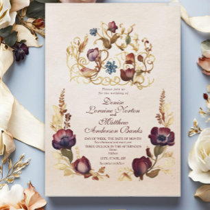 Elegante Burgundy Gold Floral Wedding Einladung