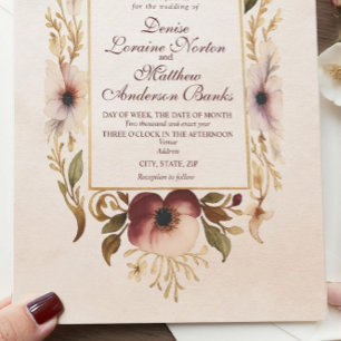 Elegante Burgundy Gold Floral Wedding Einladung