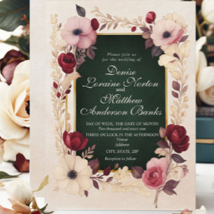 Elegante Burgundy Gold Floral Wedding Einladung