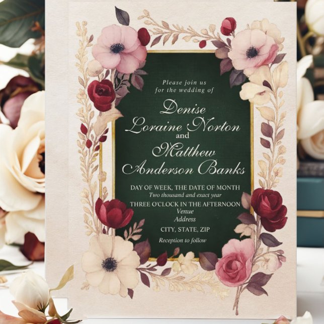 Elegante Burgundy Gold Floral Wedding Einladung (Von Creator hochgeladen)