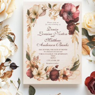 Elegante Burgundy Gold Floral Wedding Einladung