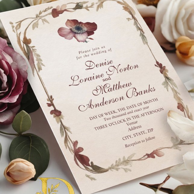 Elegante Burgundy Gold Floral Wedding Einladung (Von Creator hochgeladen)