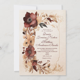 Elegante Burgundy Gold Floral Wedding Einladung