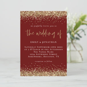 Elegante Burgundy Gold Glitzer Wedding Einladung