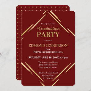 Elegante Burgundy Gold High School Graduation Part Einladung