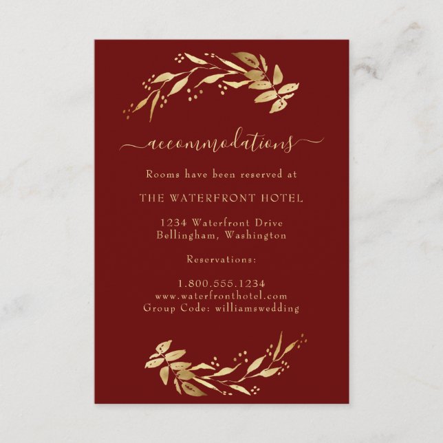 Elegante Burgundy Gold Hochzeiten Begleitkarte (Vorderseite)