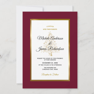 Elegante Burgundy Gold Holiday Winter Wedding Einladung