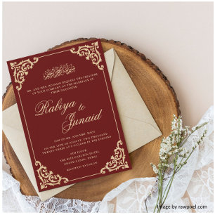 Elegante Burgundy Gold Islamische Hochzeit Einladung
