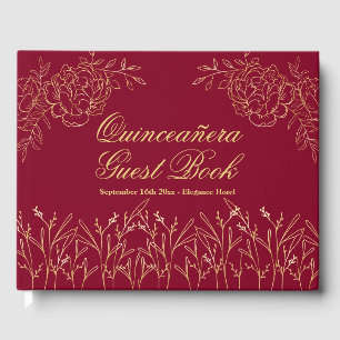 Elegante Burgundy Gold Kontur Quinceanera Gästebuch