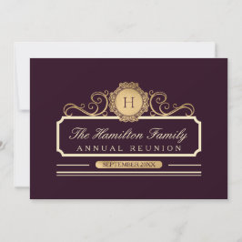 Elegante Burgundy Gold Monogram Family Wiedersehen Einladung