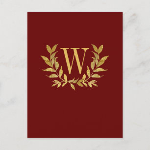 Elegante Burgundy Gold Monogram Wedding Postkarte