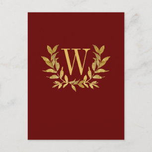 Elegante Burgundy Gold Monogram Wedding Postkarte