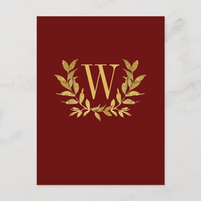Elegante Burgundy Gold Monogram Wedding Postkarte (Vorderseite)