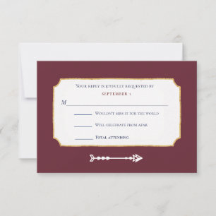 Elegante Burgundy Gold Music Mix Request Wedding RSVP Karte