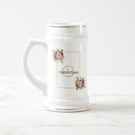 Elegante Burgundy Gold Pink Floral Bridesmaid Bierglas