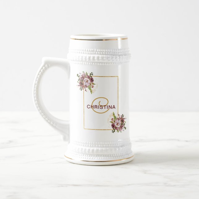 Elegante Burgundy Gold Pink Floral Bridesmaid Bierglas (Links)