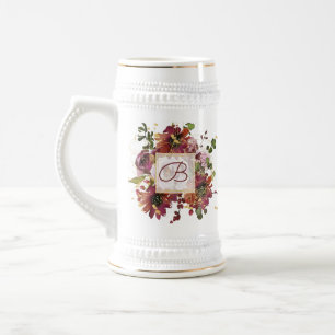 Elegante Burgundy Gold Pink Floral Bridesmaid Bierglas