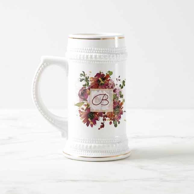 Elegante Burgundy Gold Pink Floral Bridesmaid Bierglas (Links)
