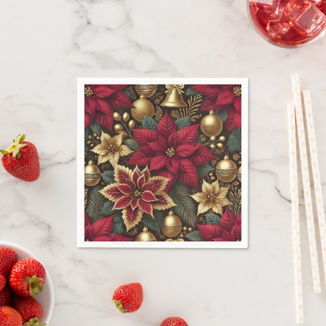 Elegante Burgundy & Gold Poinsettia Dekoupage Serviette (Beispiel)