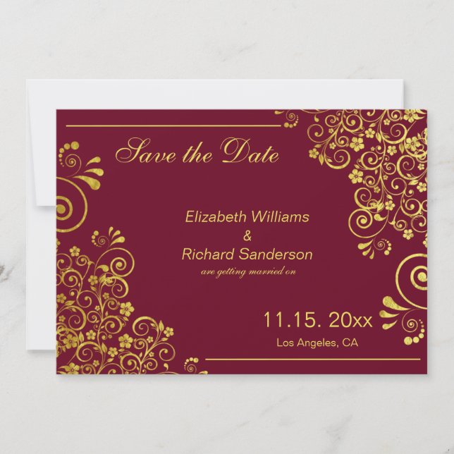 Elegante Burgundy Gold Save the Date Hochzeit (Vorderseite)