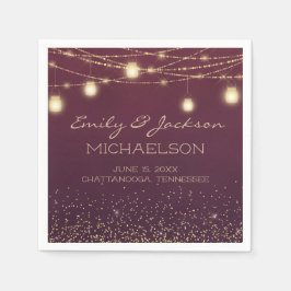 Elegante Burgundy Gold String Lights Lanterns Serviette