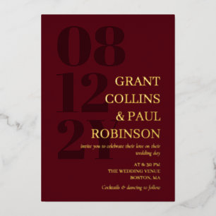 Elegante Burgundy & Gold Typografie Folieneinladung
