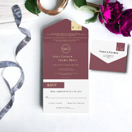 Elegante Burgundy Gold Typografy Classy Wedding All In One Einladung